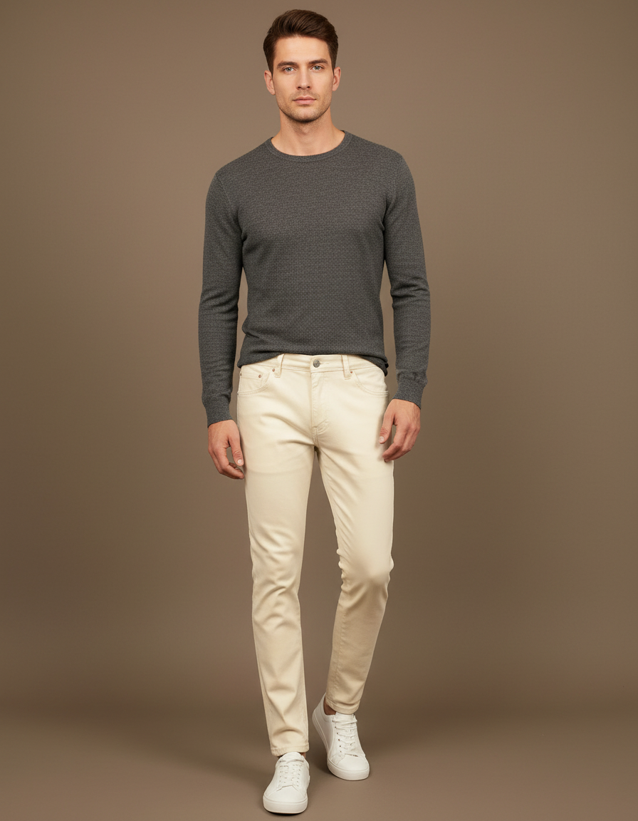 Pantalon Slim Beige Homme - Coton