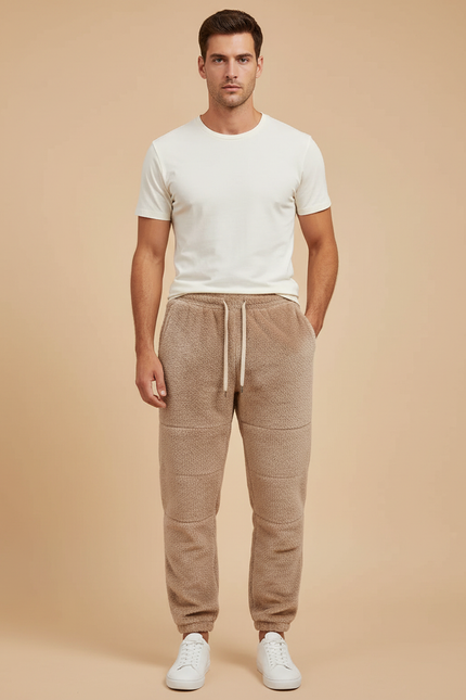 Pantalon Beige Molletonné Confortable Sport Décontracté Homme