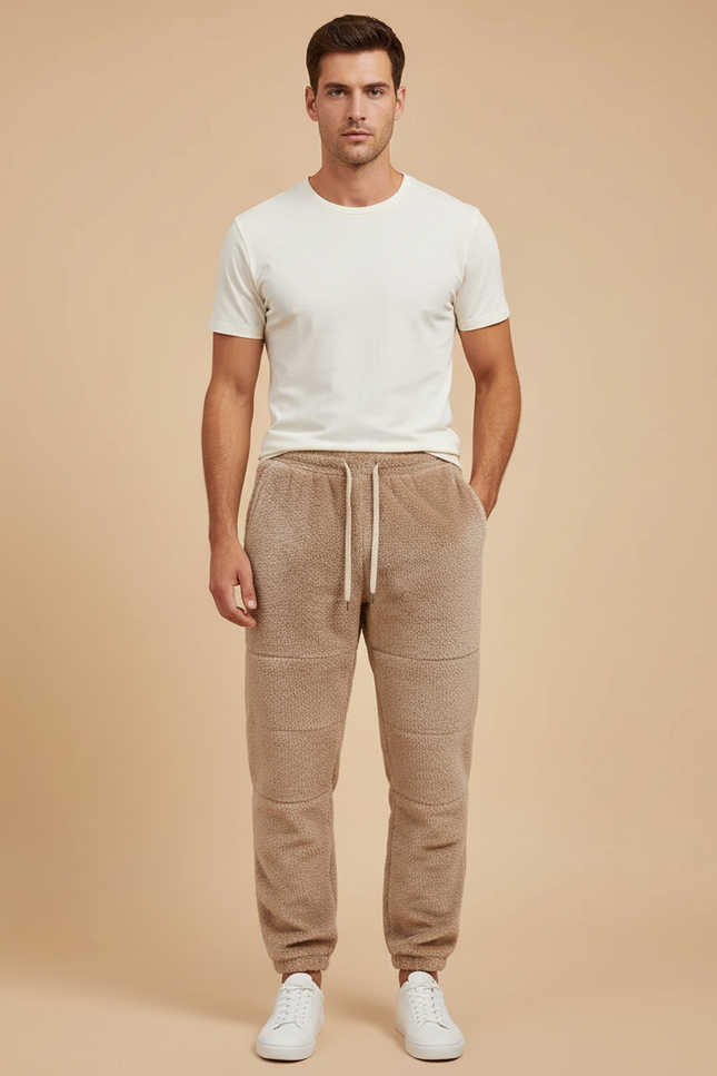 Pantalon Beige Molletonné Confortable Sport Décontracté Homme