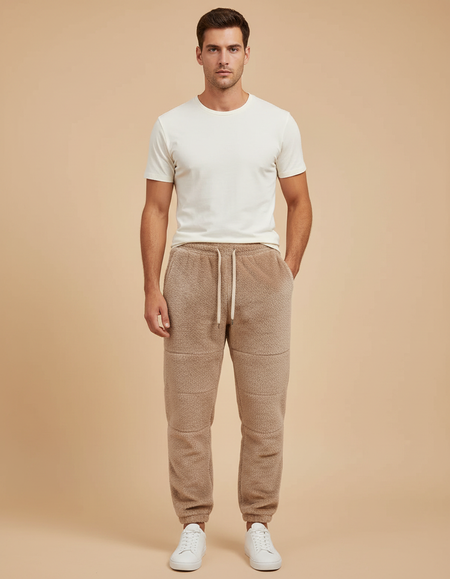 Pantalon Beige Molletonné Confortable Sport Décontracté Homme