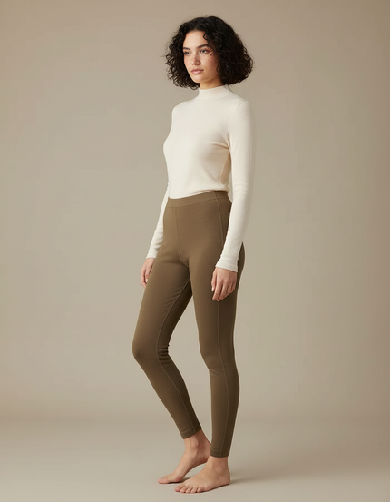 Pantalon Beige Côtelé Moulant Thermique Sans Couture - Kaki Maille
