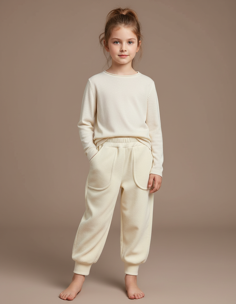 Pantalon Beige Côtelé Ample Décontracté Enfant Doux - Maille