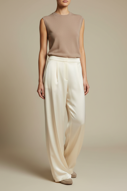Pantalon Fluide Satin Beige