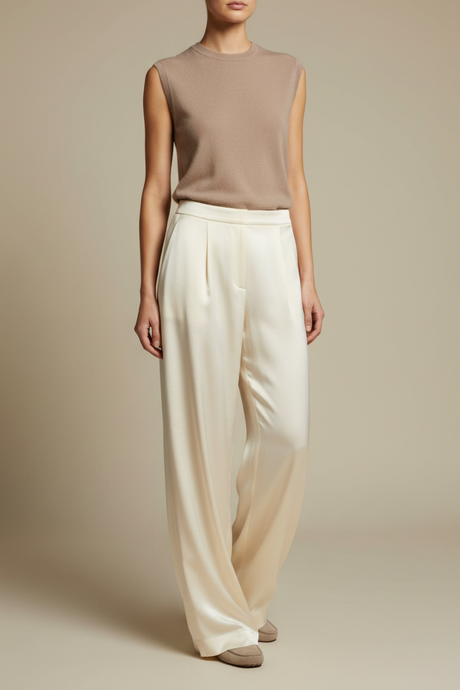 Pantalon Fluide Satin Beige
