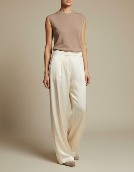 Pantalon Fluide Satin Beige