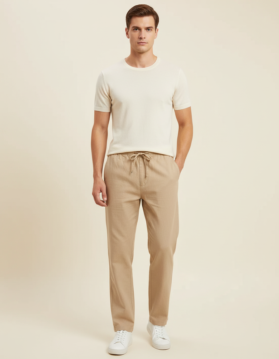 Pantalon Beige En Lin