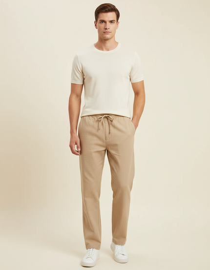 Pantalon Beige En Lin