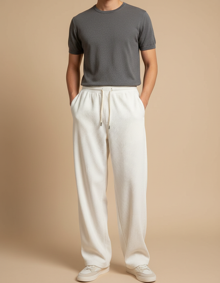 Pantalon Beige Côtelé Ample Droit Homme Cordon - Cordé