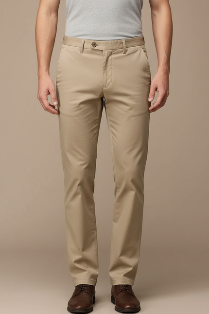 Pantalon Beige Coton Droit Décontracté Homme Élégant