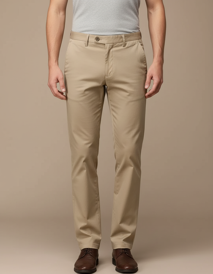 Pantalon Beige Coton Droit Décontracté Homme Élégant