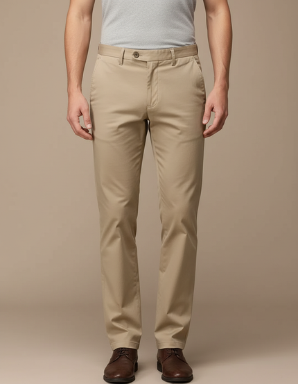 Pantalon Beige Coton Droit Décontracté Homme Élégant