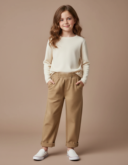Pantalon Beige Ample Décontracté Enfant Fille Coton - Camel Laine