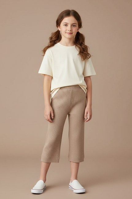Pantalon Beige Côtelé Tricoté Enfant Confortable - Maille