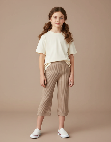 Pantalon Beige Côtelé Tricoté Enfant Confortable - Maille