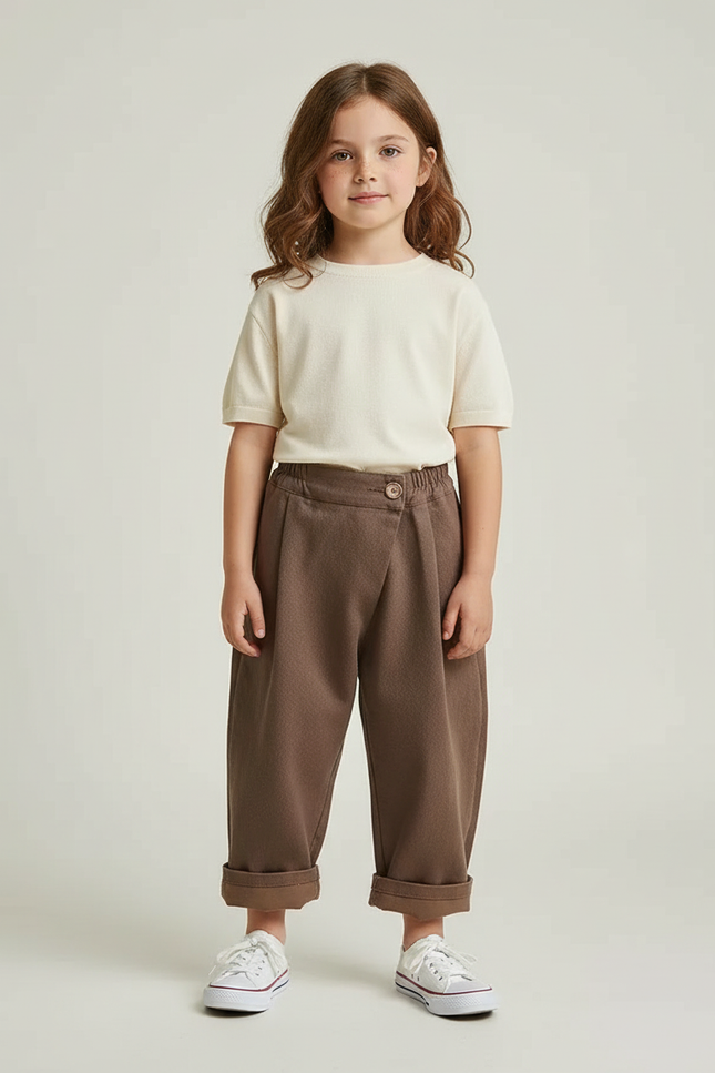 Pantalon Beige Ample Décontracté Enfant Marron - Molleton
