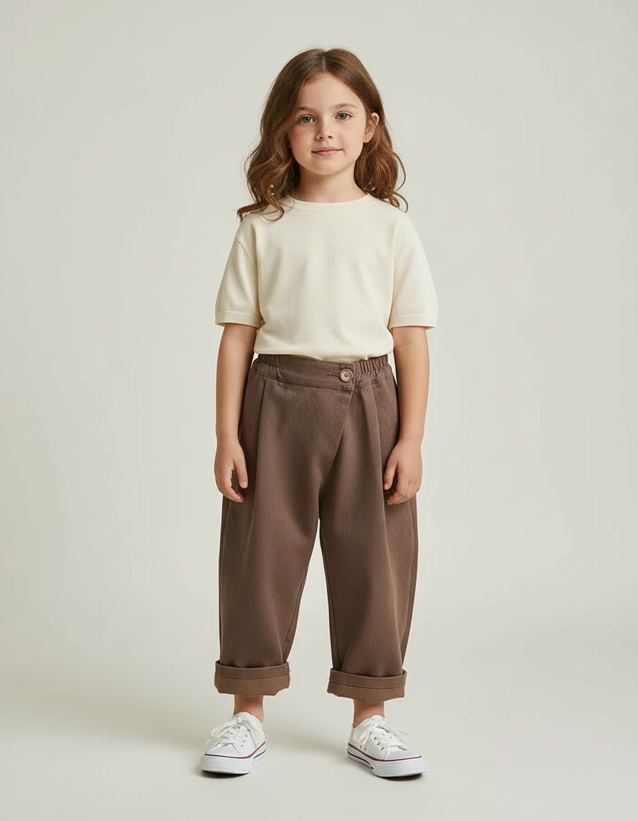 Pantalon Beige Ample Décontracté Enfant Marron - Molleton