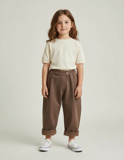 Pantalon Beige Ample Décontracté Enfant Marron - Molleton