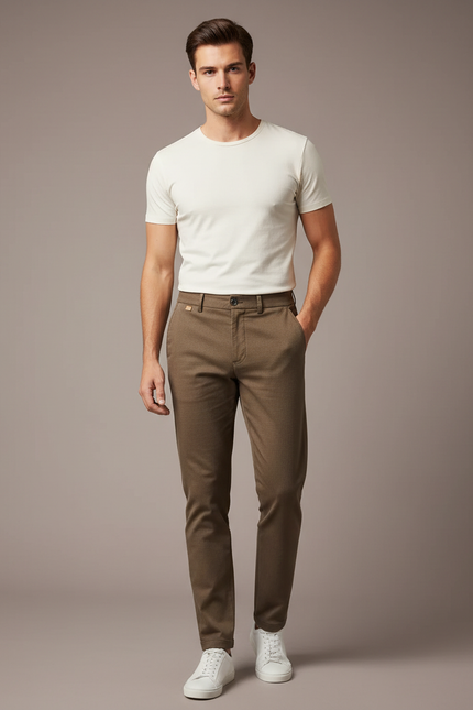 Pantalon Beige Homme Chino Slim Décontracté Élégant - Kaki Gabardine