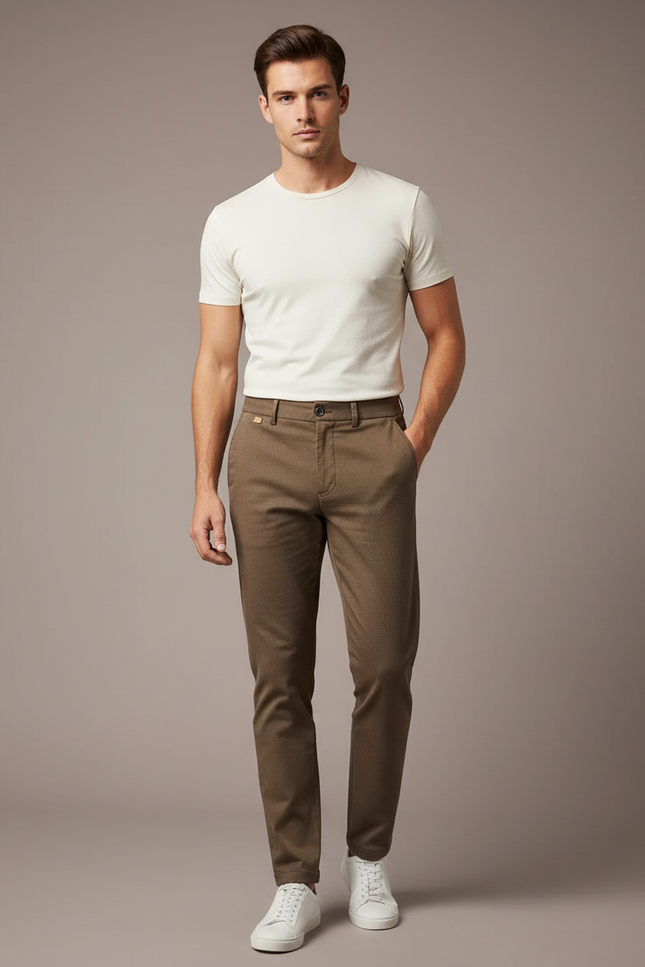 Pantalon Beige Homme Chino Slim Décontracté Élégant - Kaki Gabardine