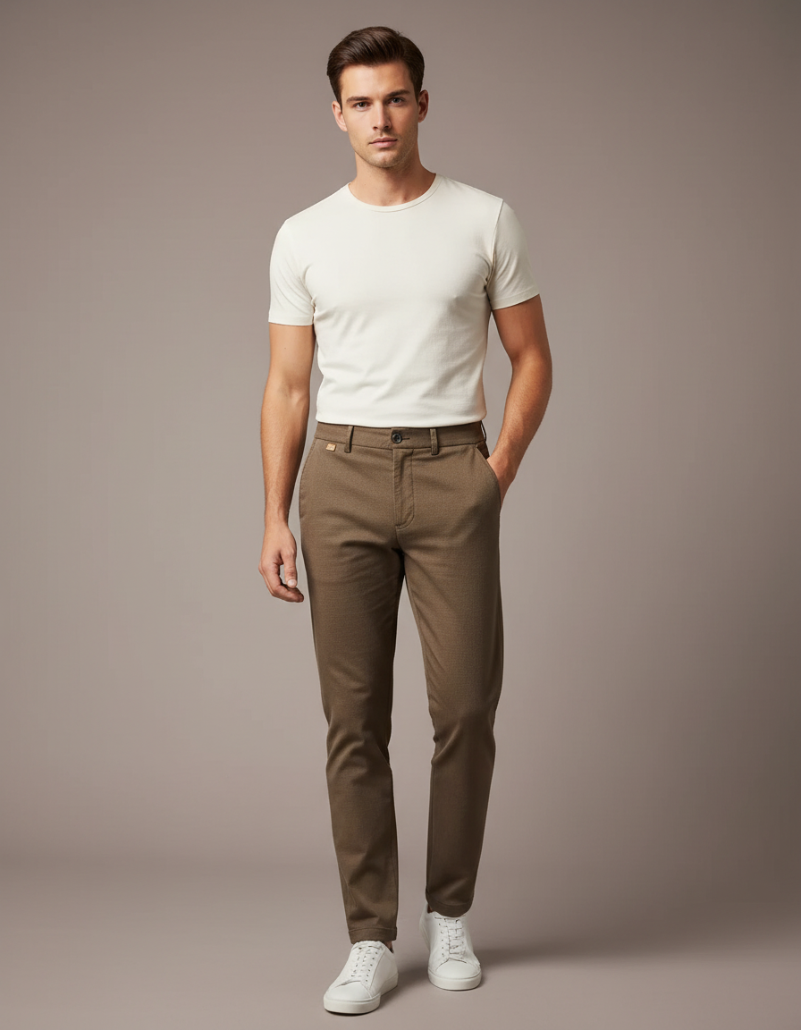 Pantalon Beige Homme Chino Slim Décontracté Élégant - Kaki Gabardine