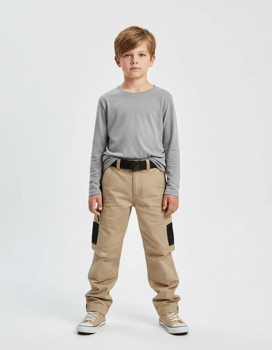 Pantalon Beige Cargo Robuste Décontracté Enfant - Toile