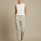 Pantalon Beige Lin Cordon Ample Confortable Femme