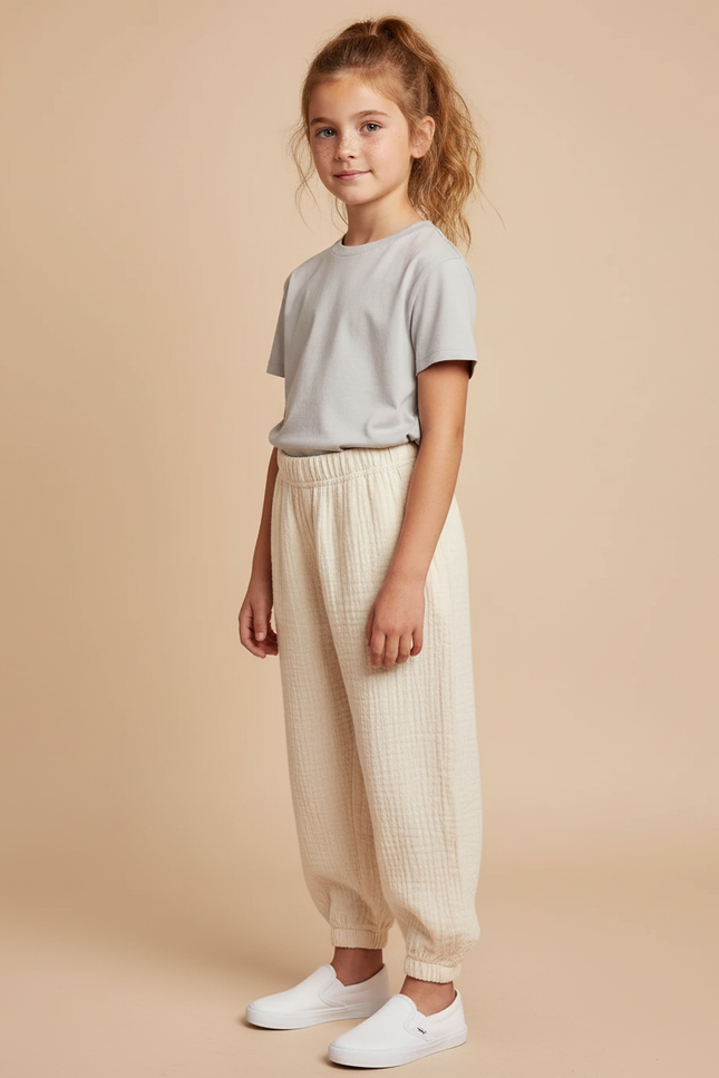 Pantalon Beige Coton Ample Décontracté Confort Enfant