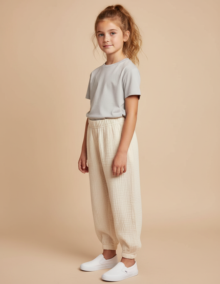 Pantalon Beige Coton Ample Décontracté Confort Enfant