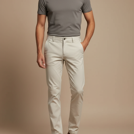 Pantalon Beige Coton Droit Homme Élégant Décontracté - Gabardine
