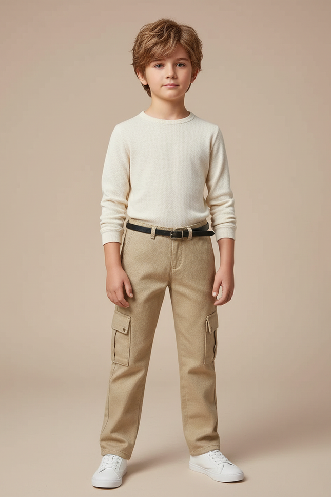 Pantalon Cargo Beige Avec Ceinture - Gabardine