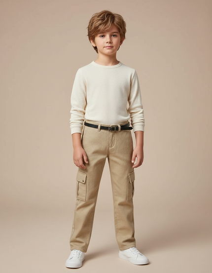 Pantalon Cargo Beige Avec Ceinture - Gabardine