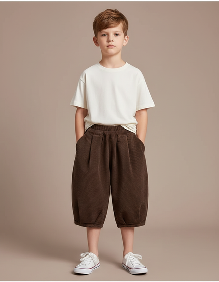 Pantalon Beige Côtelé Ample Enfant Doux Hiver - Marron Cordé