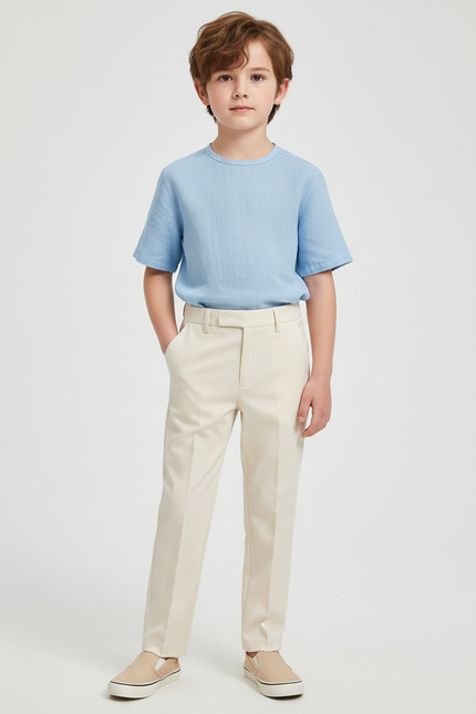 Pantalon Beige Droit Élégant Garçon Classique Coton