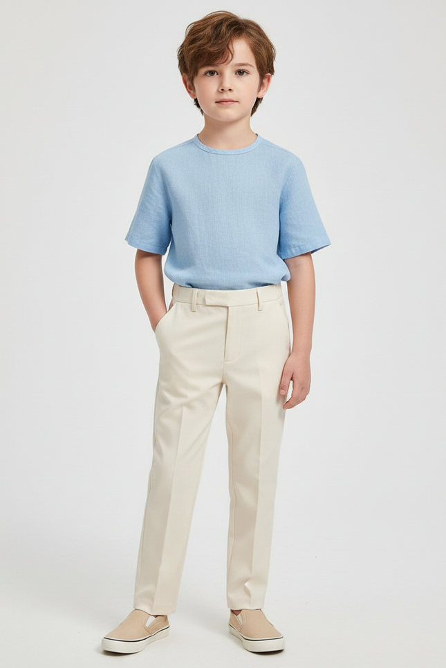 Pantalon Beige Droit Élégant Garçon Classique Coton