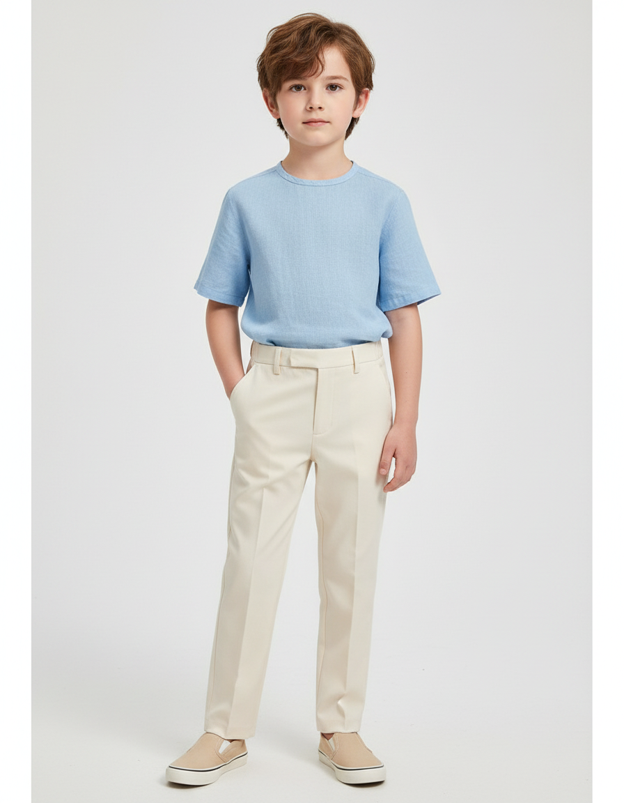 Pantalon Beige Droit Élégant Garçon Classique Coton