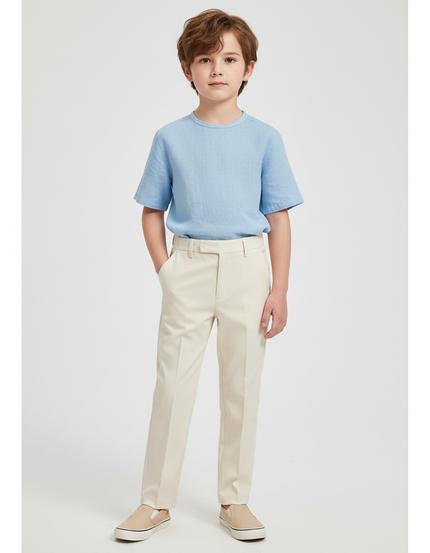 Pantalon Beige Droit Élégant Garçon Classique Coton