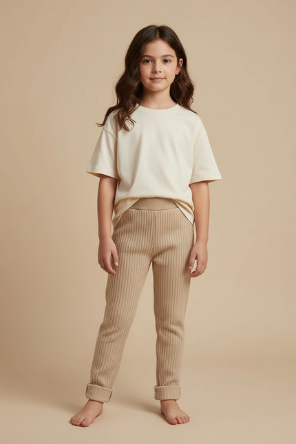Pantalon Beige Côtelé Maille Élastique Confortable Enfant