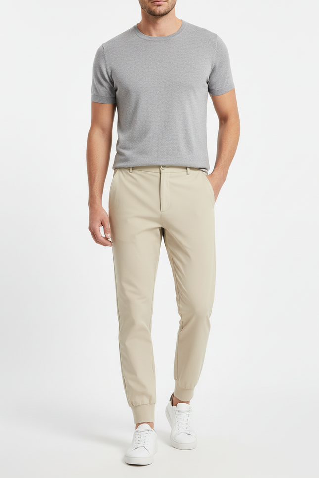 Pantalon Beige Jogger Coton Décontracté Homme Slim
