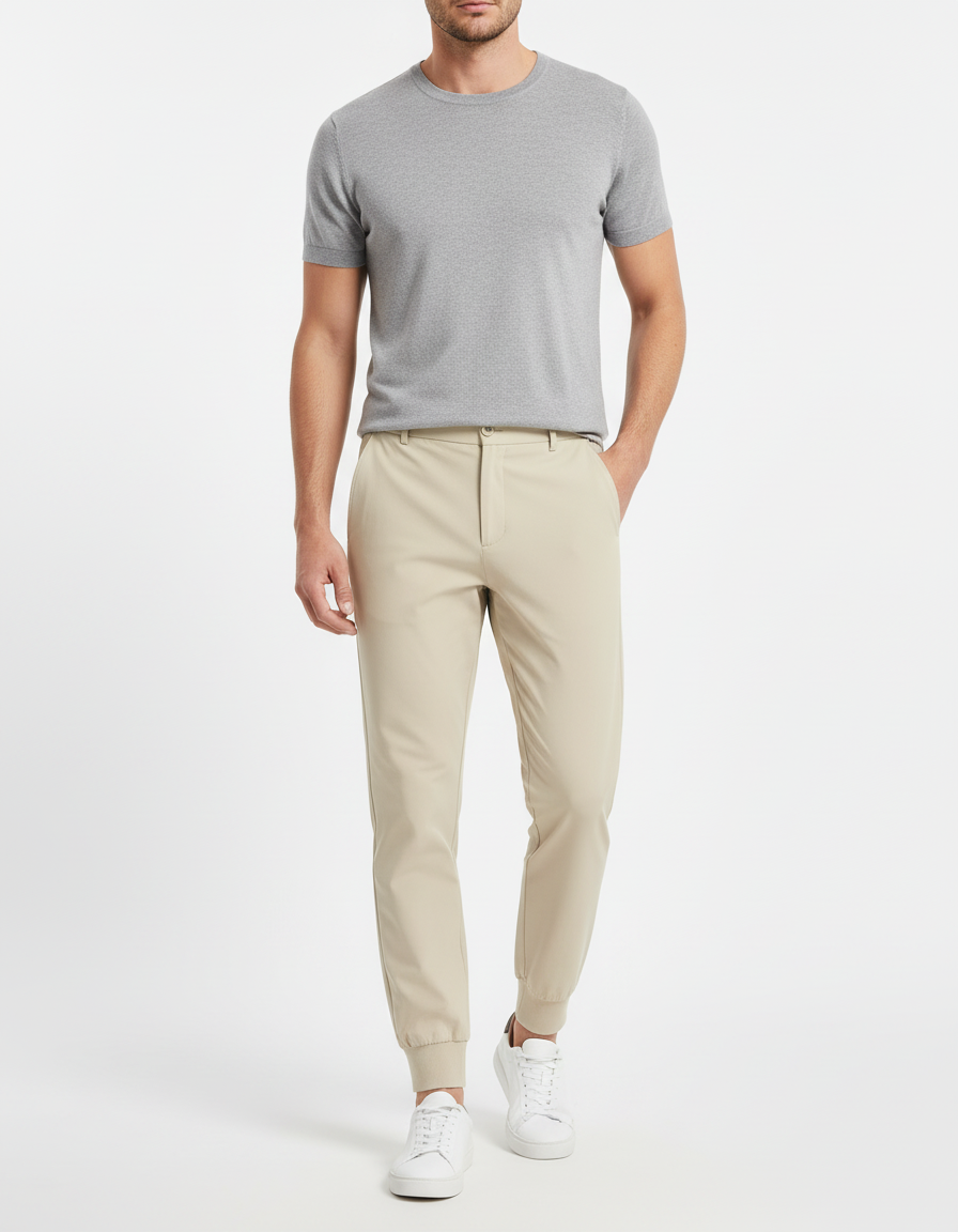 Pantalon Beige Jogger Coton Décontracté Homme Slim