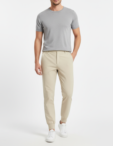 Pantalon Beige Jogger Coton Décontracté Homme Slim