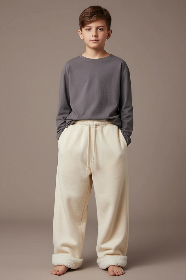 Pantalon Beige Ample Doublé Hiver Enfant - Molleton