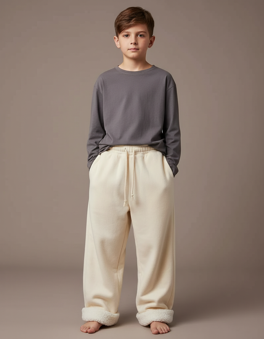 Pantalon Beige Ample Doublé Hiver Enfant - Molleton