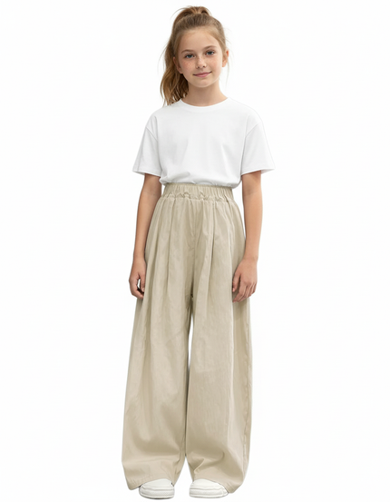 Pantalon Beige Ample Fluide Élastique Fille - Lin