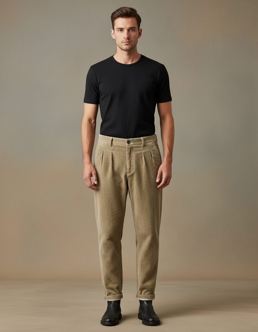 Pantalon Velours Cotelé Homme Beige - Cordé