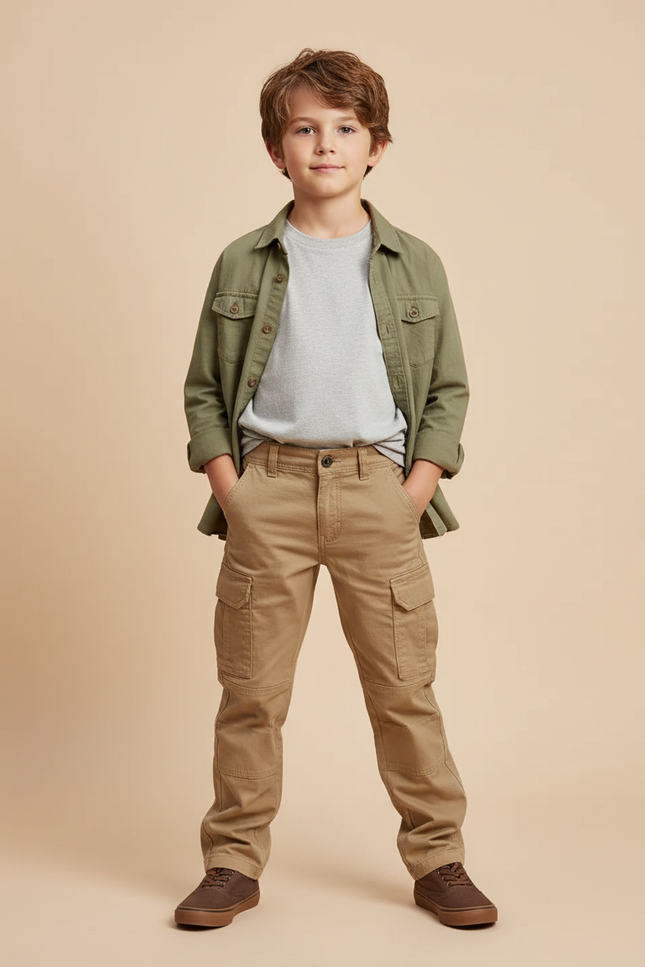 Pantalon Beige Cargo Coton Ample Garçon - Toile