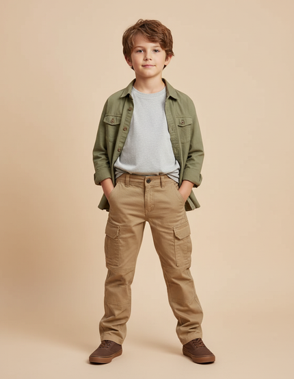 Pantalon Beige Cargo Coton Ample Garçon - Toile