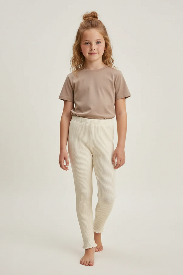 Pantalon Beige Côtelé Extensible Enfant Confortable - Maille