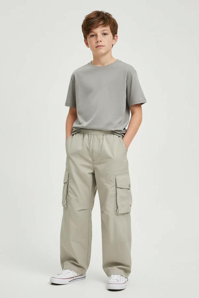 Pantalon Beige Cargo Ample Coton Enfant Décontracté - Toile