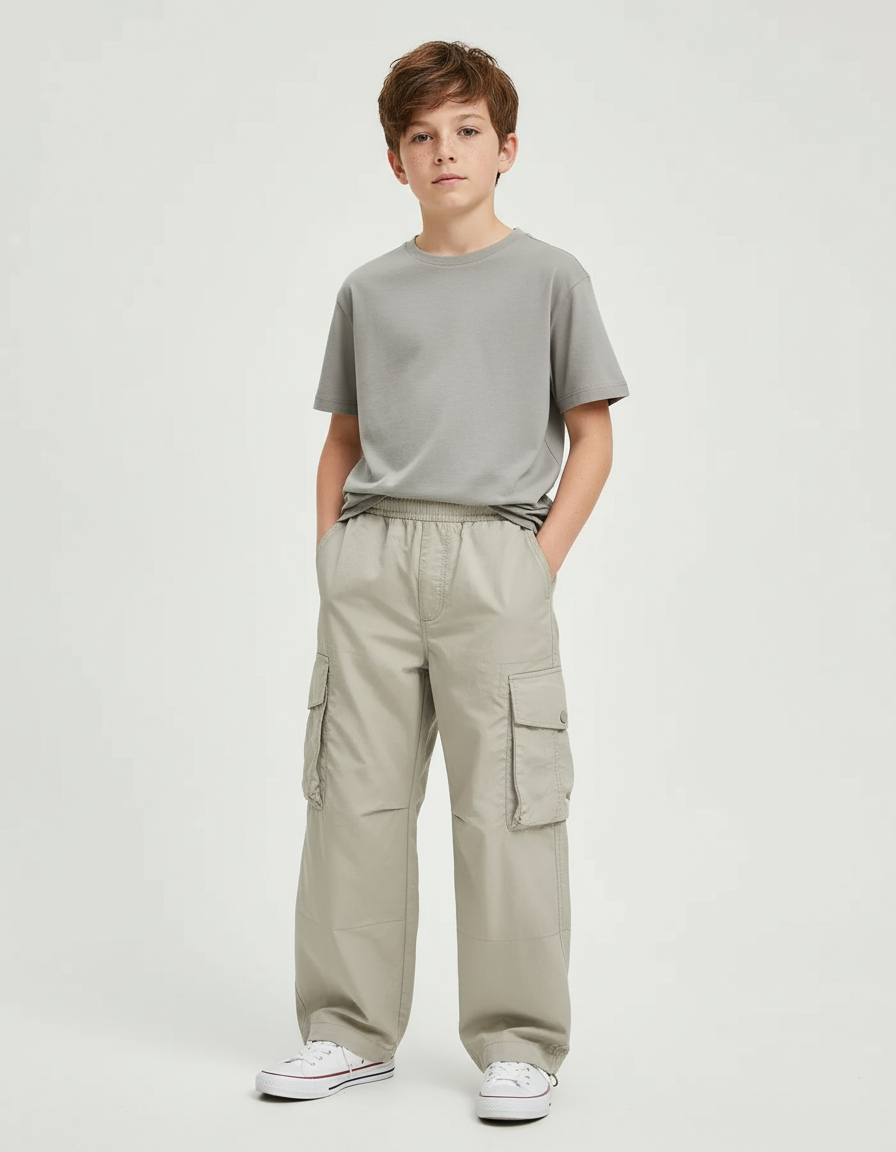 Pantalon Beige Cargo Ample Coton Enfant Décontracté - Toile