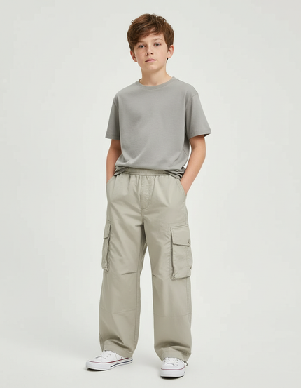 Pantalon Beige Cargo Ample Coton Enfant Décontracté - Toile